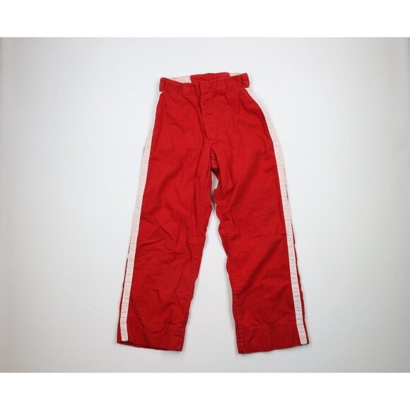Vintage 50s Boys 32 Distressed Striped Button Fly Baseball Uniform Pants Red USA